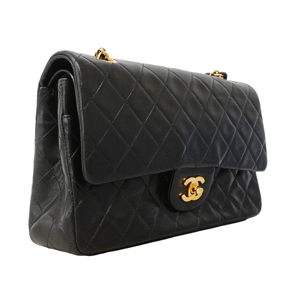 Chanel Shoulder Bag Quilted Lambskin Black Gold — view 2