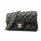 Chanel Shoulder Bag Mini Quilted Lambskin Black Silver