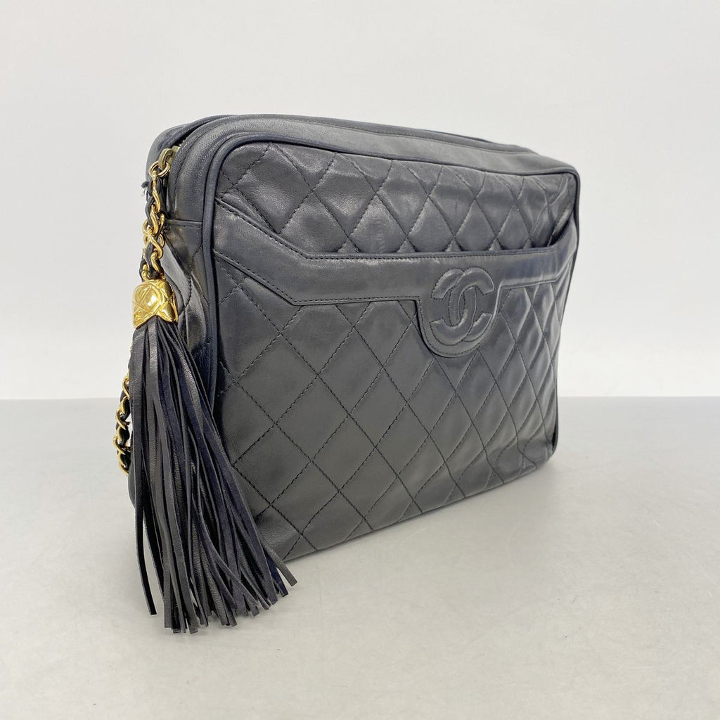 Chanel Shoulder Bag Quilted Lambskin Black Gold — view 2
