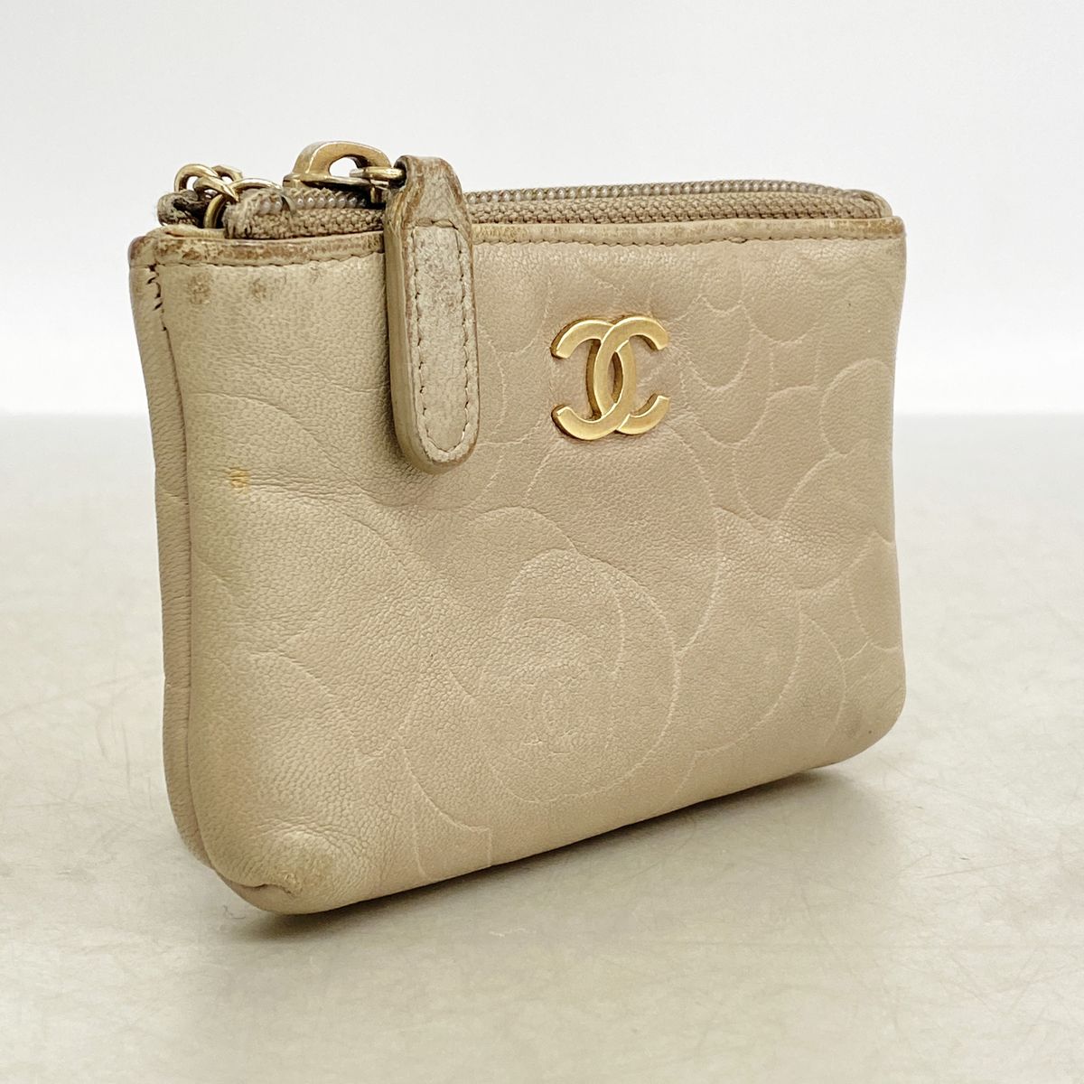 Chanel Coin Purse Camellia Lambskin Beige Gold — view 2