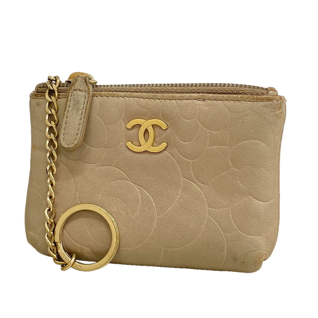 Chanel Coin Purse Camellia Lambskin Beige Gold