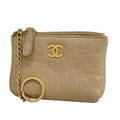Chanel Coin Purse Camellia Lambskin Beige Gold