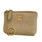 Chanel Coin Purse Camellia Lambskin Beige Gold