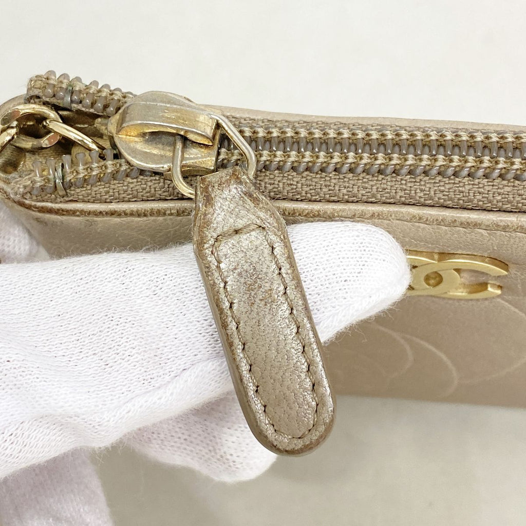 Chanel Coin Purse Camellia Lambskin Beige Gold — view 7