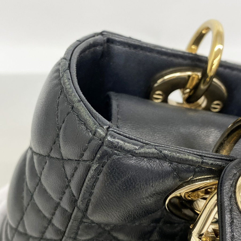 Dior Handbag Cannage Lady Leather Black Champagne Gold 2-Way Bag — view 7