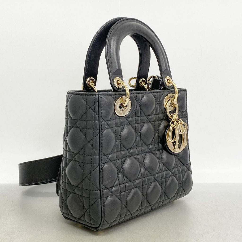 Dior Handbag Cannage Lady Leather Black Champagne Gold 2-Way Bag — view 2