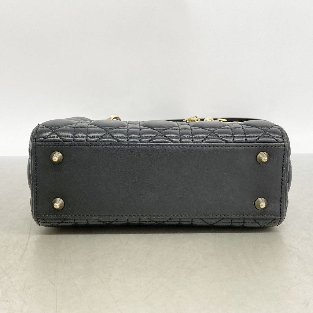 Dior Handbag Cannage Lady Leather Black Champagne Gold 2-Way Bag — view 3