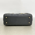Dior Handbag Cannage Lady Leather Black Champagne Gold 2-Way Bag — view 3