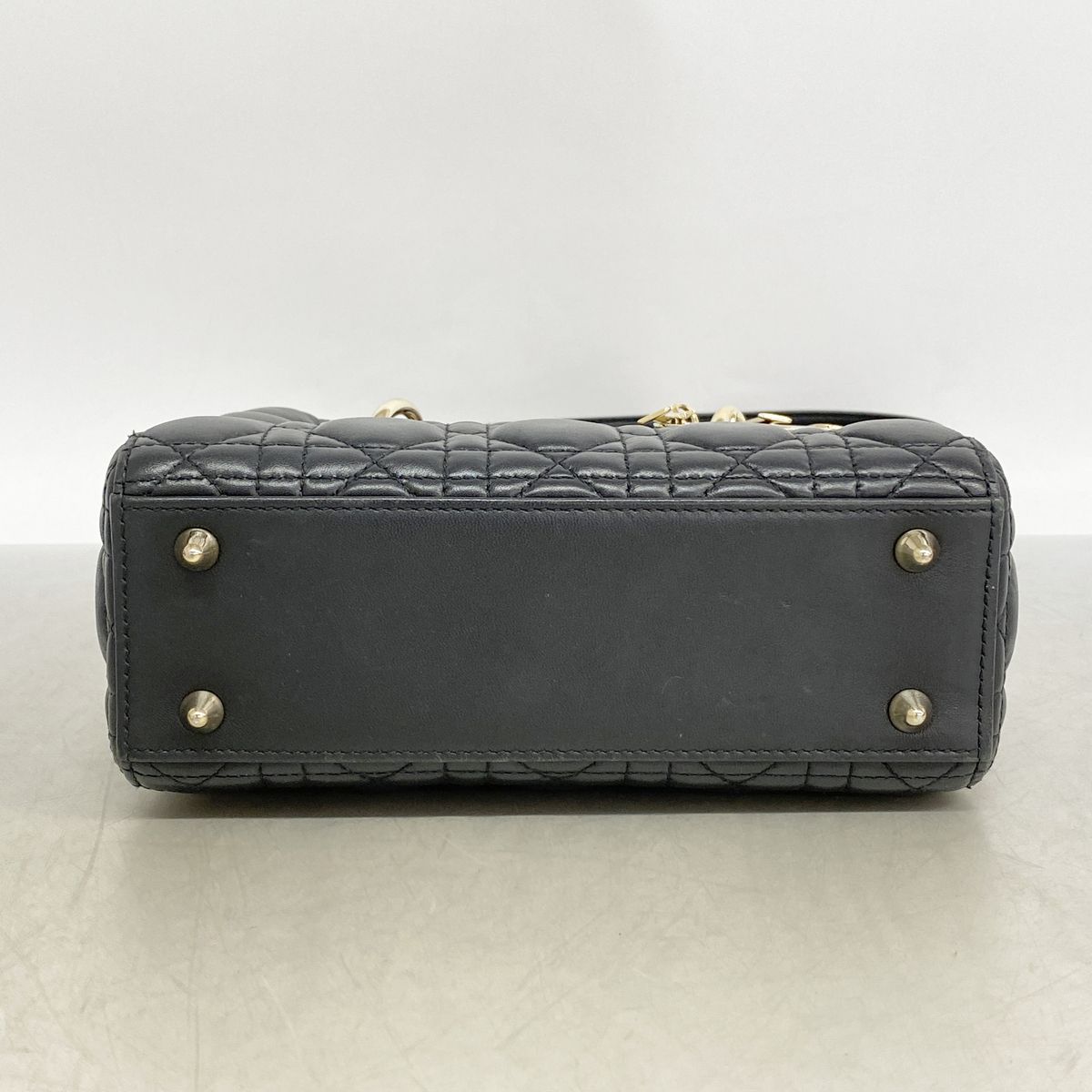 Dior Handbag Cannage Lady Leather Black Champagne Gold 2-Way Bag — view 3