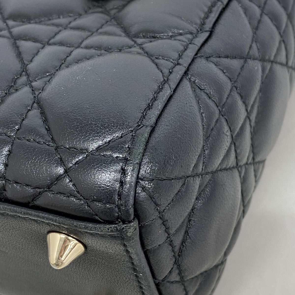 Dior Handbag Cannage Lady Leather Black Champagne Gold 2-Way Bag — view 6