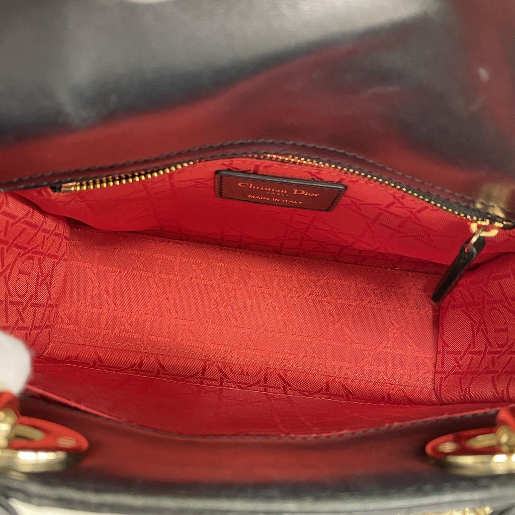 Dior Handbag Cannage Lady Leather Black Champagne Gold 2-Way Bag — view 4