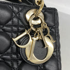 Dior Handbag Cannage Lady Leather Black Champagne Gold 2-Way Bag — view 8