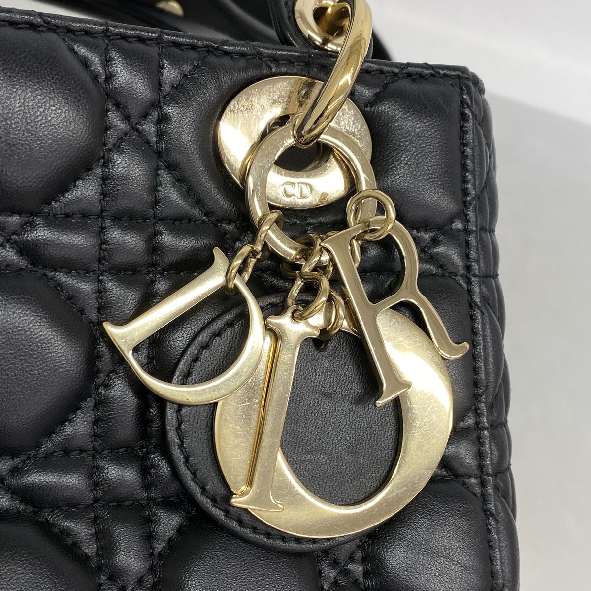Dior Handbag Cannage Lady Leather Black Champagne Gold 2-Way Bag — view 8