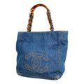 Chanel Tote Bag Denim Blue Gold