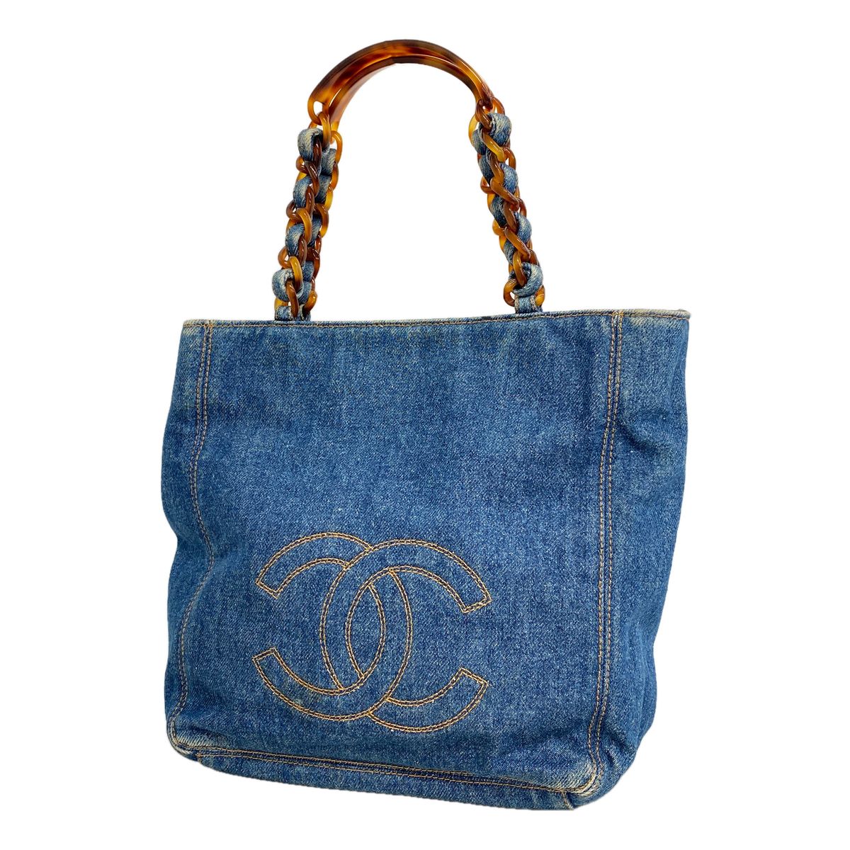 Chanel Tote Bag Denim Blue Gold