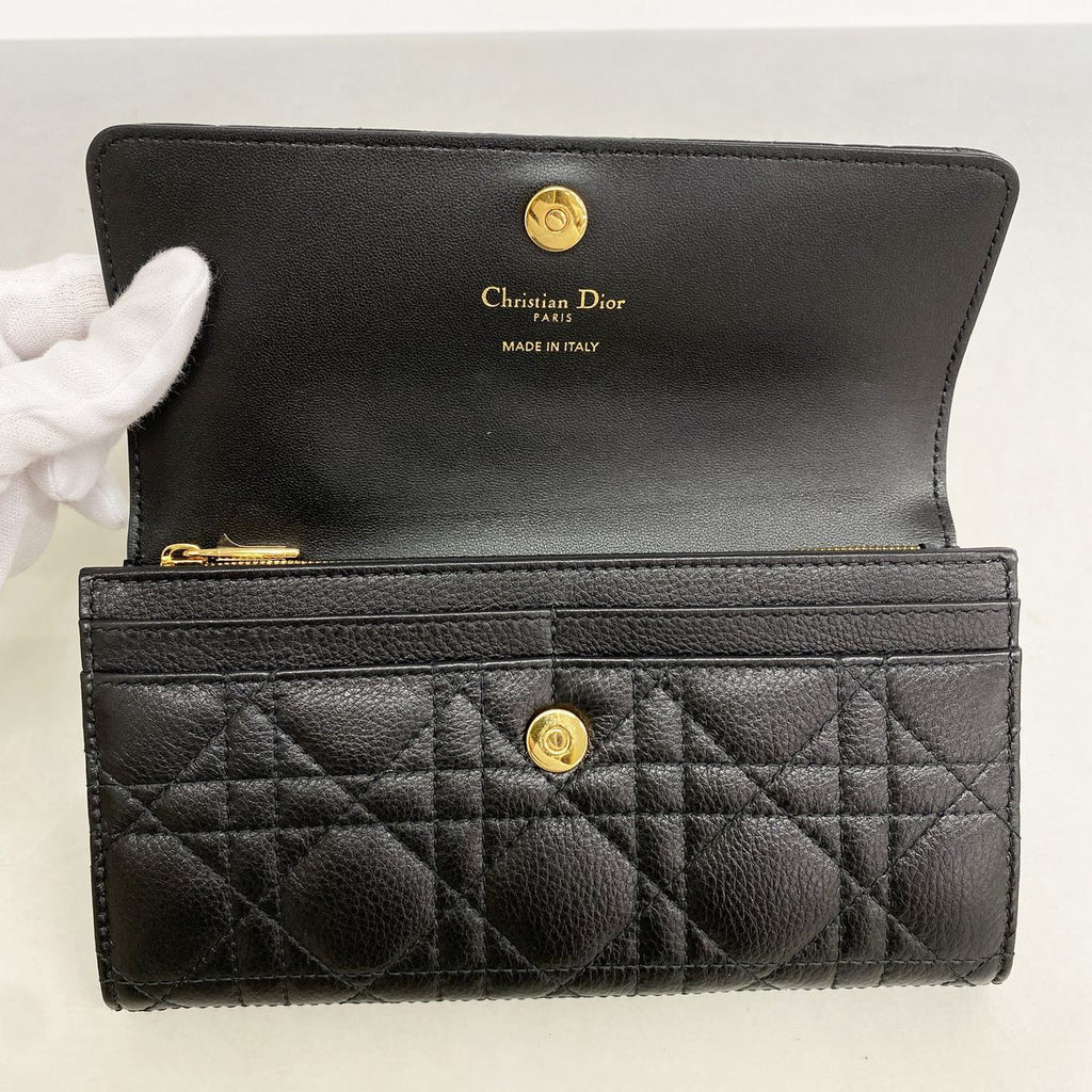 Dior Wallet Cannage Leather Black Gold — view 6