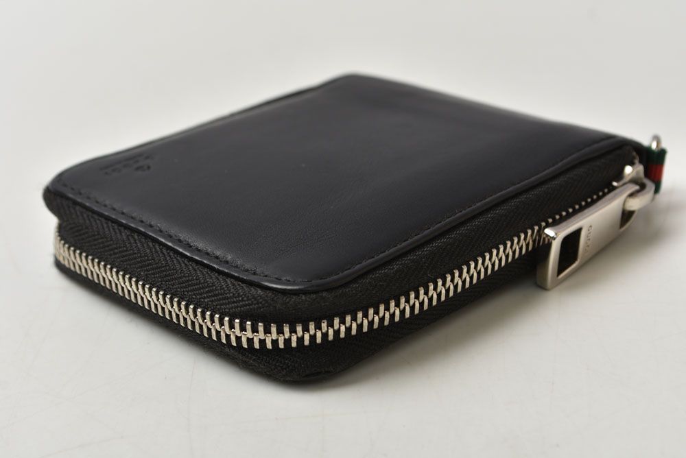 Gucci Wallet Bifold Zip Around Black Leather Sherry Line Billfold — view 4