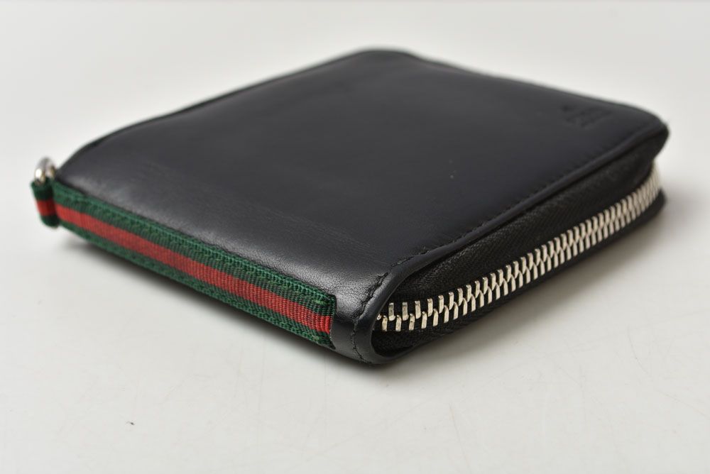 Gucci Wallet Bifold Zip Around Black Leather Sherry Line Billfold — view 6