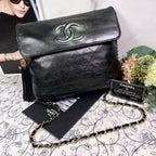 Chanel Vintage Quilted CC Logo Fringe Black — view 2