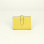 Hermes Bearn Mini Wallet Bifold Epsom Lime Yellow Silver Veau Compact Card Case