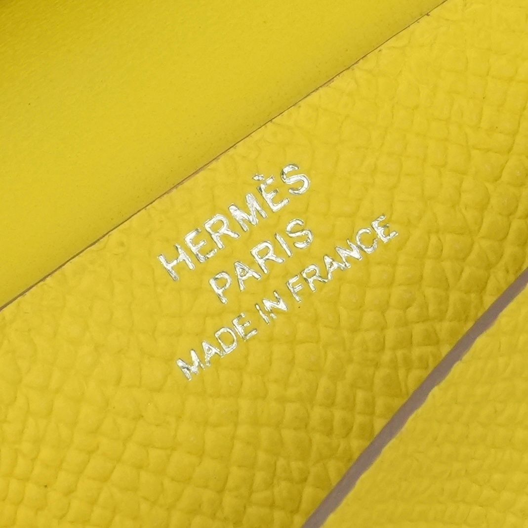 Hermes Bearn Mini Wallet Bifold Epsom Lime Yellow Silver Veau Compact Card Case — view 7