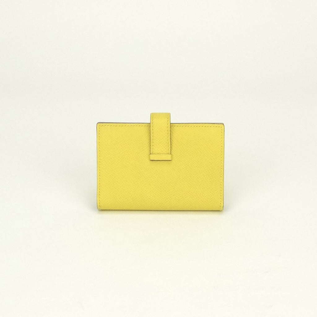 Hermes Bearn Mini Wallet Bifold Epsom Lime Yellow Silver Veau Compact Card Case — view 2