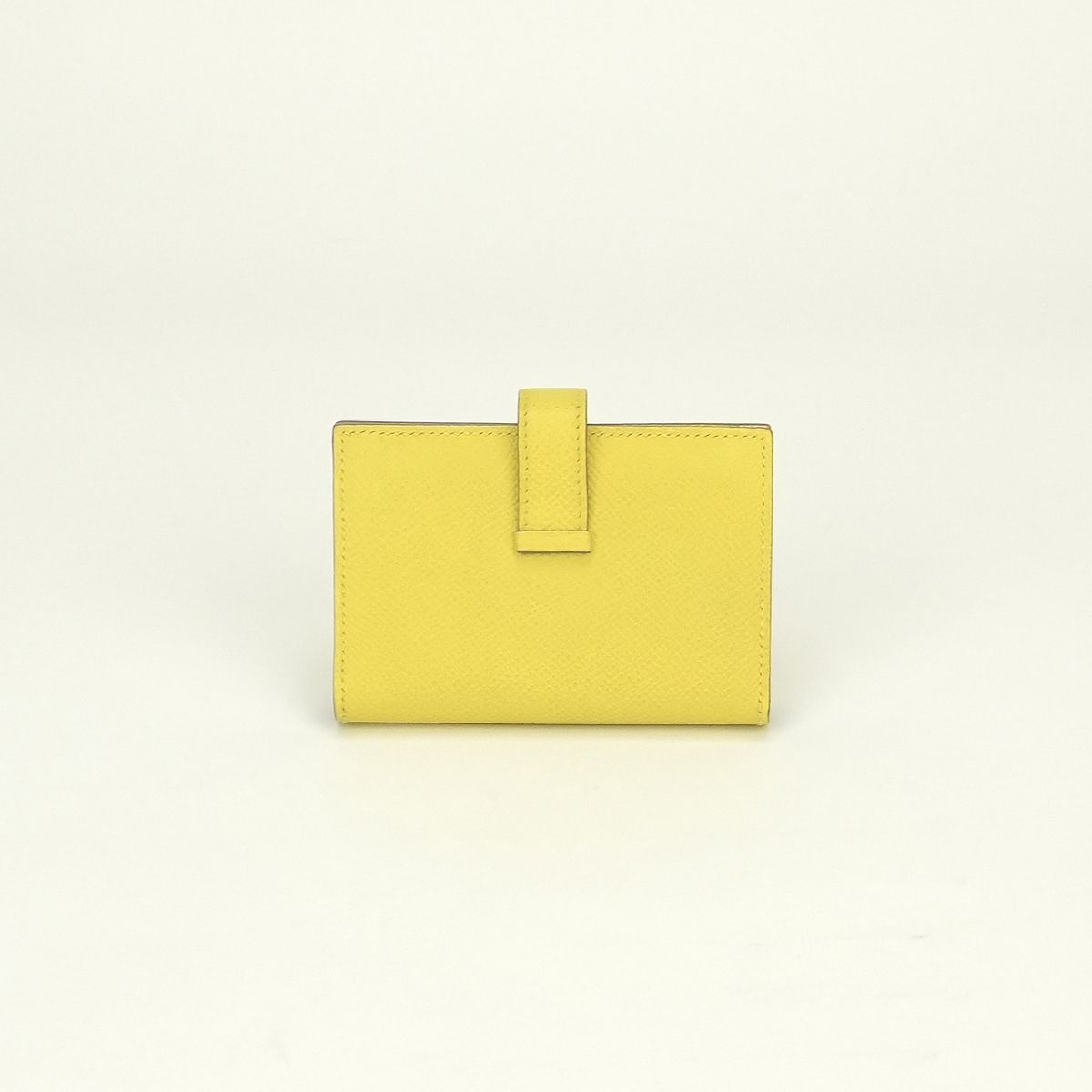 Hermes Bearn Mini Wallet Bifold Epsom Lime Yellow Silver Veau Compact Card Case — view 2