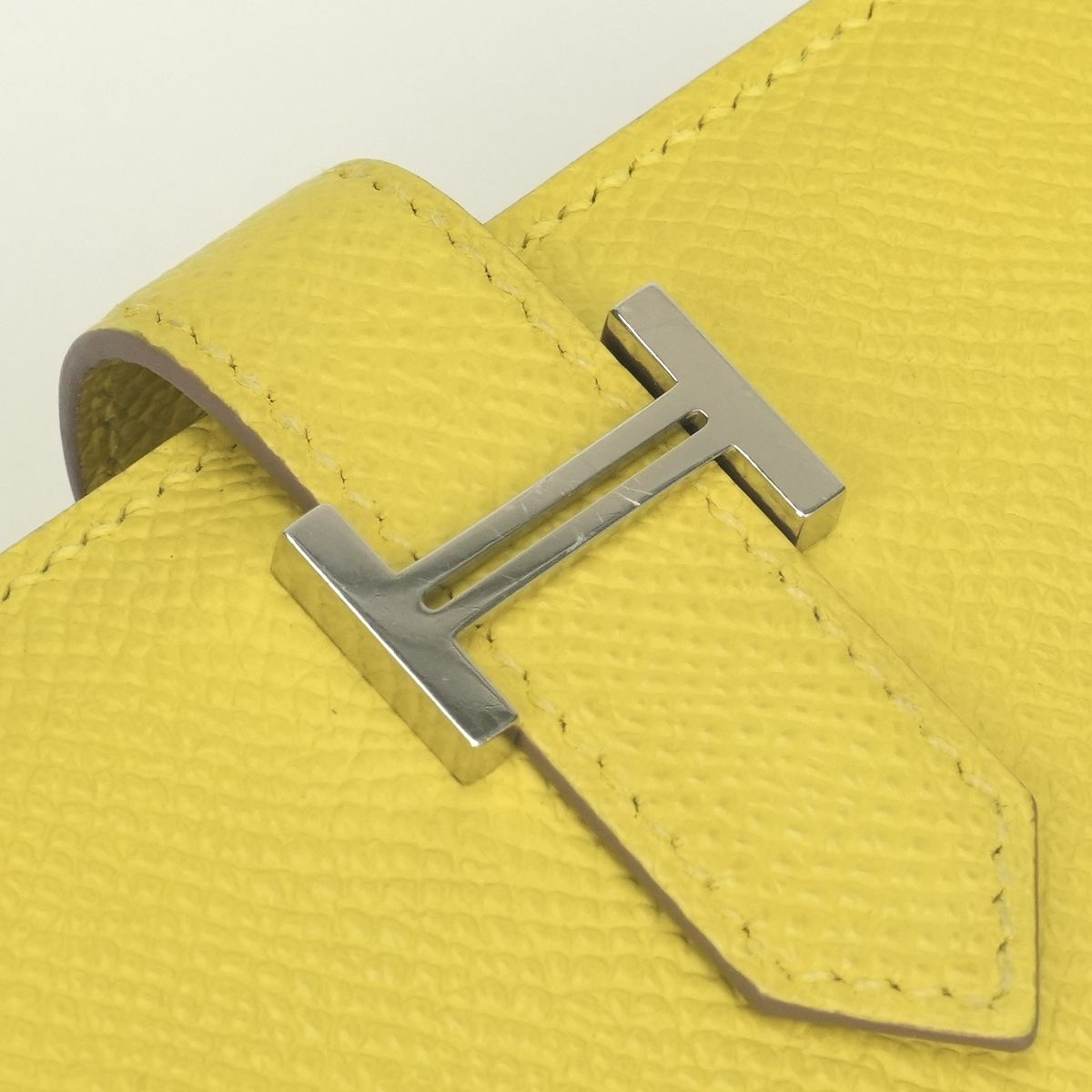 Hermes Bearn Mini Wallet Bifold Epsom Lime Yellow Silver Veau Compact Card Case — view 6