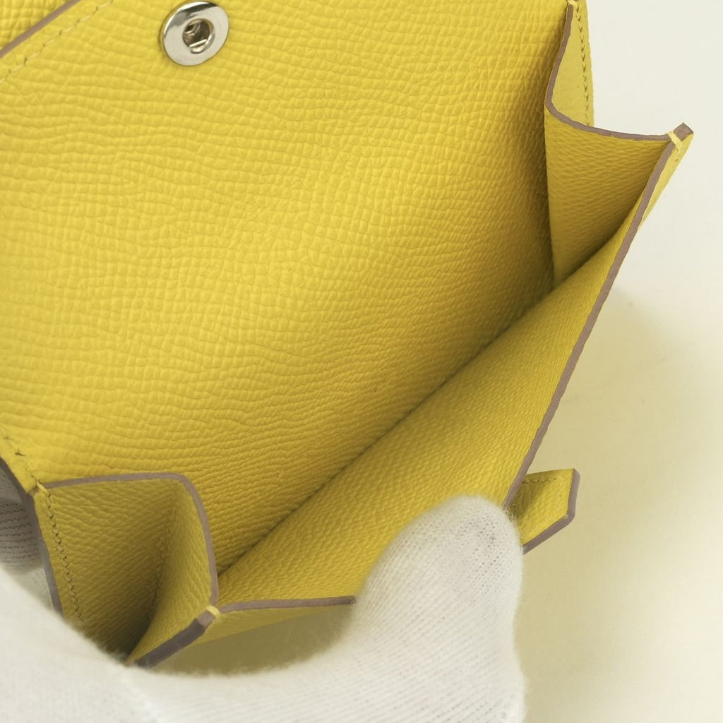 Hermes Bearn Mini Wallet Bifold Epsom Lime Yellow Silver Veau Compact Card Case — view 8