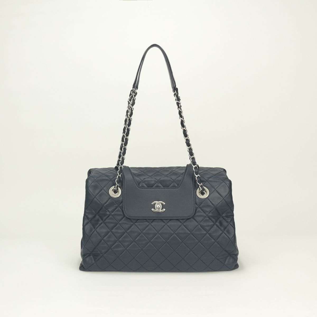 Hermes Matelasse Tote Shoulder Bag Lambskin Navy Silver CC Logo