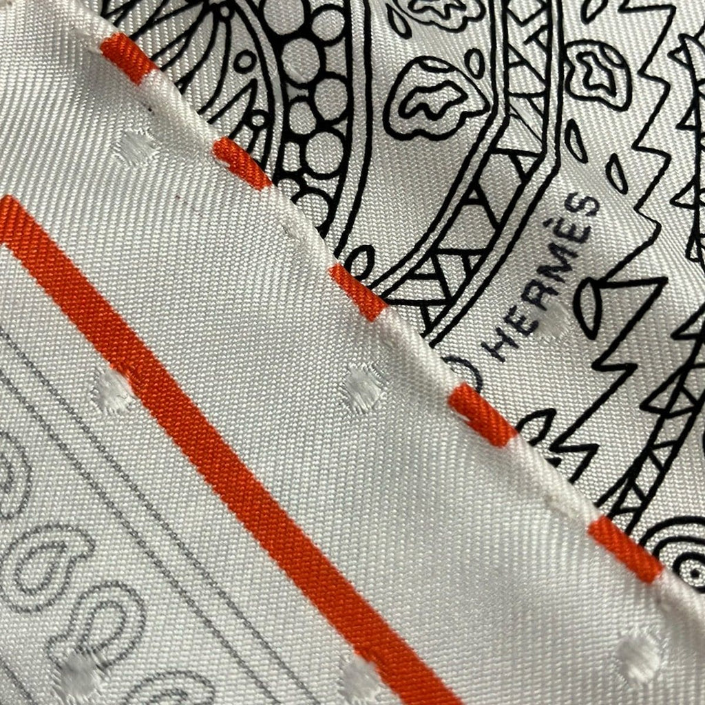 Hermes Scarf Carre 55 White Black Orange le Jardin de la Mahar — view 6