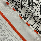 Hermes Scarf Carre 55 White Black Orange le Jardin de la Mahar — view 6