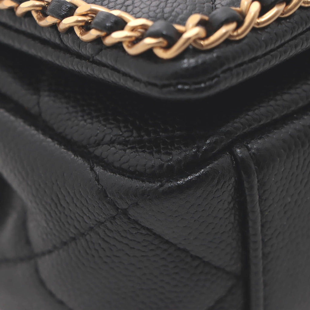 Chanel Quilted Chain Trim Full Flap Shoulder Black Bag Caviar Leather — view 7
