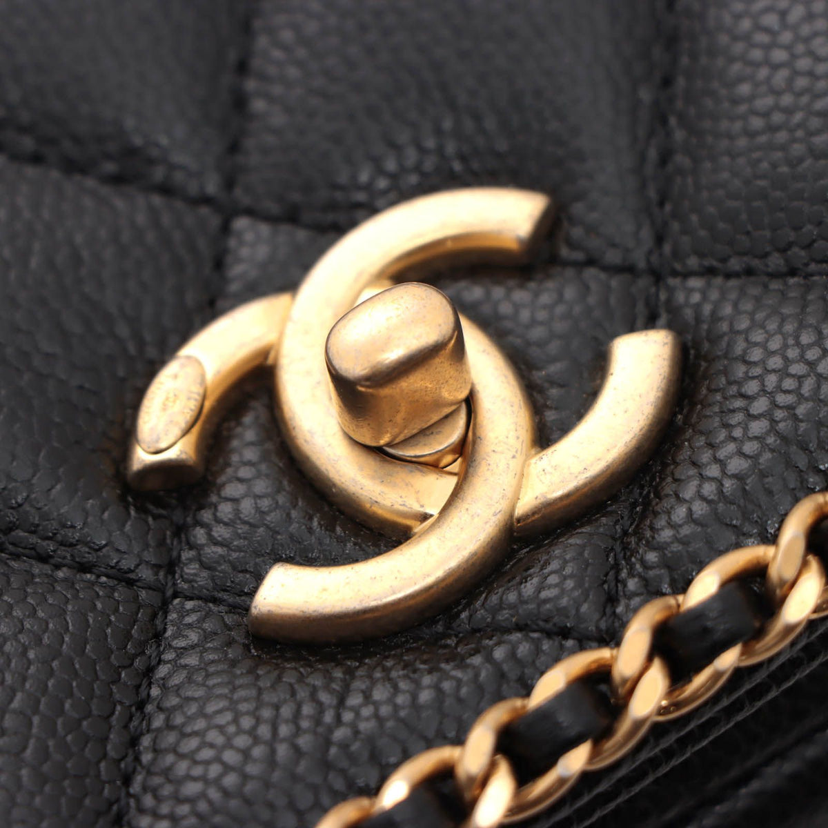 Chanel Quilted Chain Trim Full Flap Shoulder Black Bag Caviar Leather — view 6