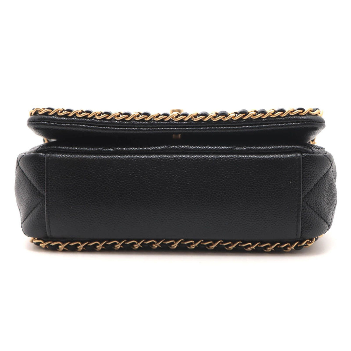 Chanel Quilted Chain Trim Full Flap Shoulder Black Bag Caviar Leather — view 3