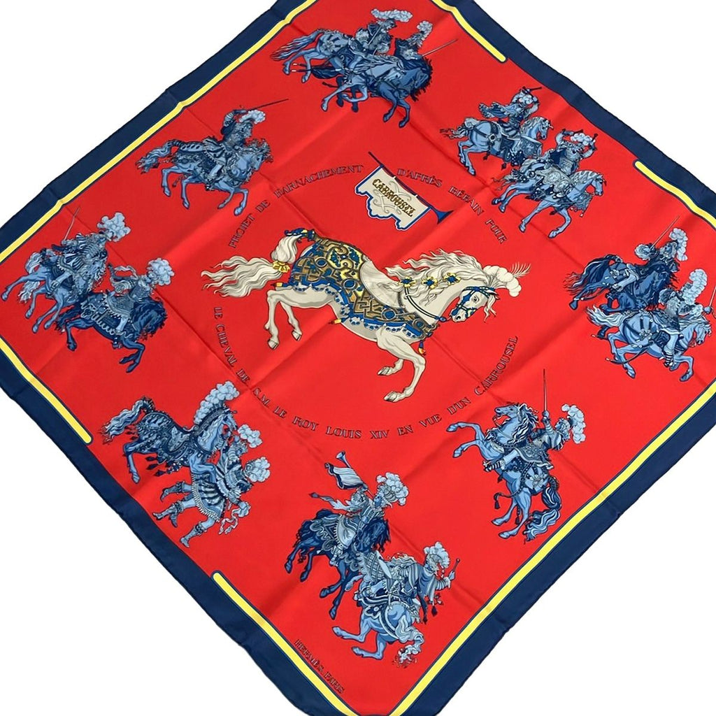 Hermes Scarf Carre 90 Red Blue Light Carrousel