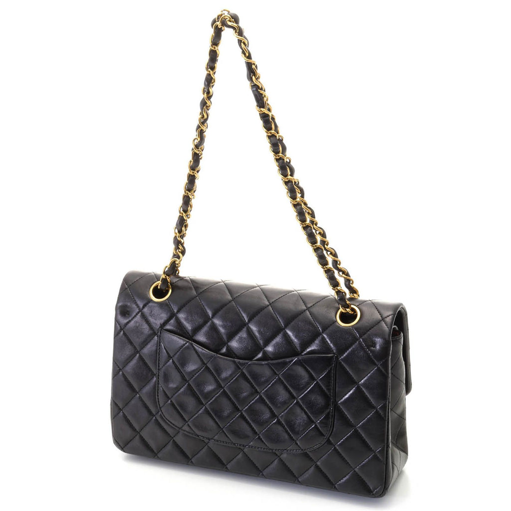 Chanel Quilted Double Flap 25 Chain Shoulder Black Lambskin Bag — view 2