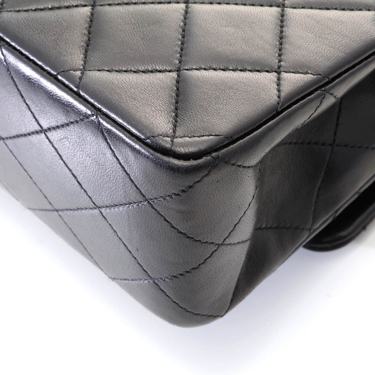 Chanel Quilted Double Flap 25 Chain Shoulder Black Lambskin Bag — view 8