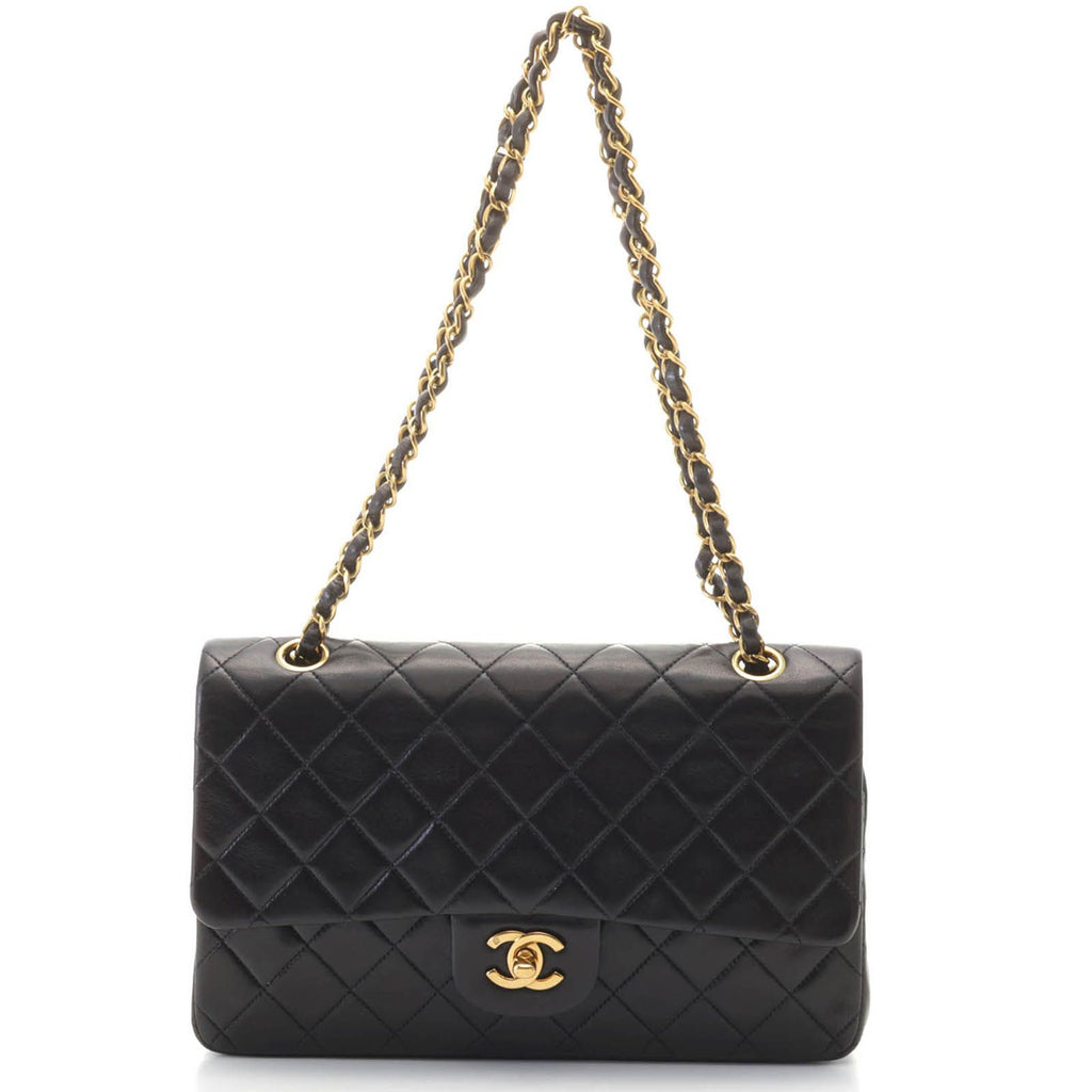 Chanel Quilted Double Flap 25 Chain Shoulder Black Lambskin Bag