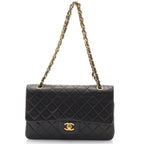 Chanel Quilted Double Flap 25 Chain Shoulder Black Lambskin Bag
