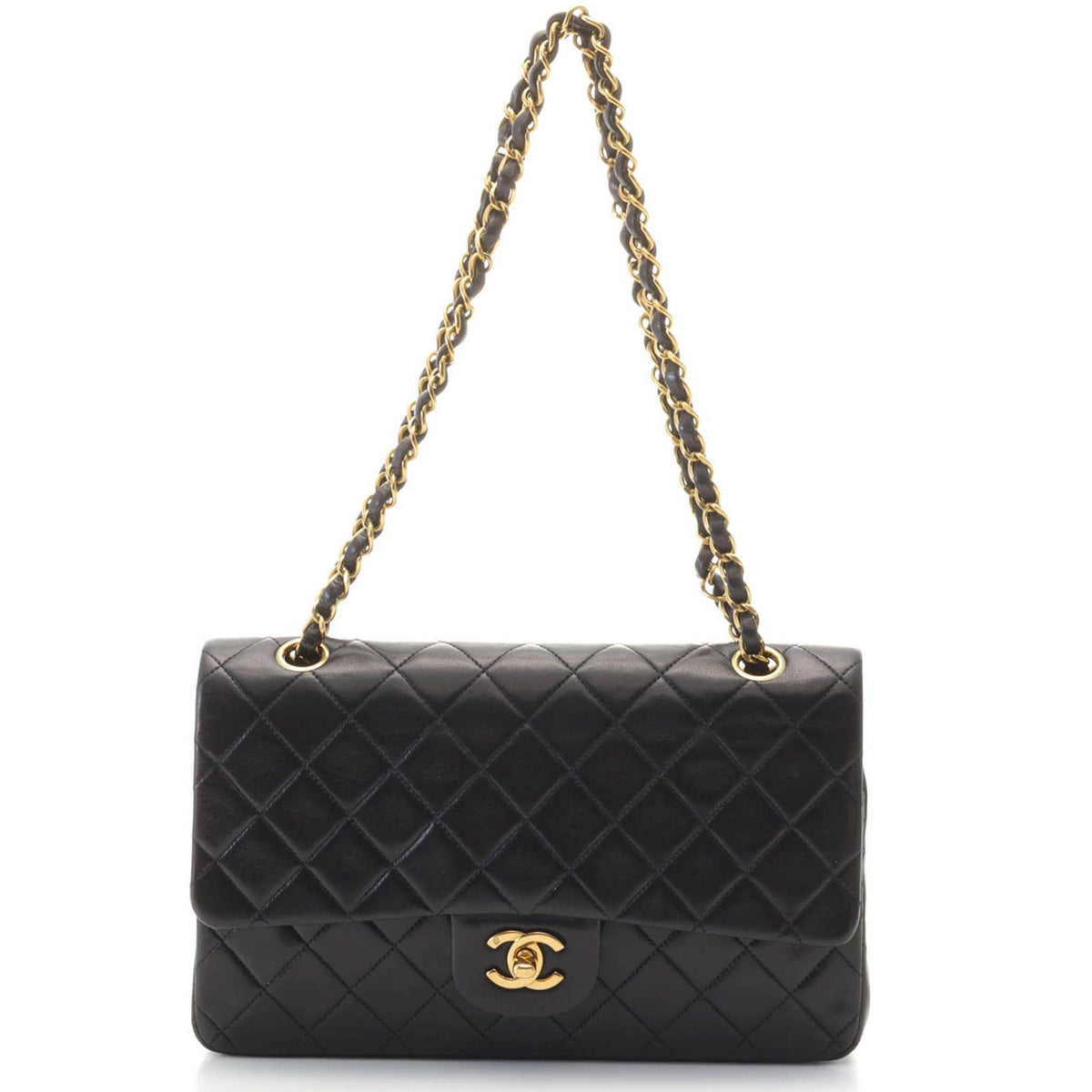 Chanel Quilted Double Flap 25 Chain Shoulder Black Lambskin Bag