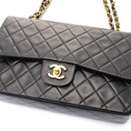 Chanel Quilted Double Flap 25 Chain Shoulder Black Lambskin Bag — view 6