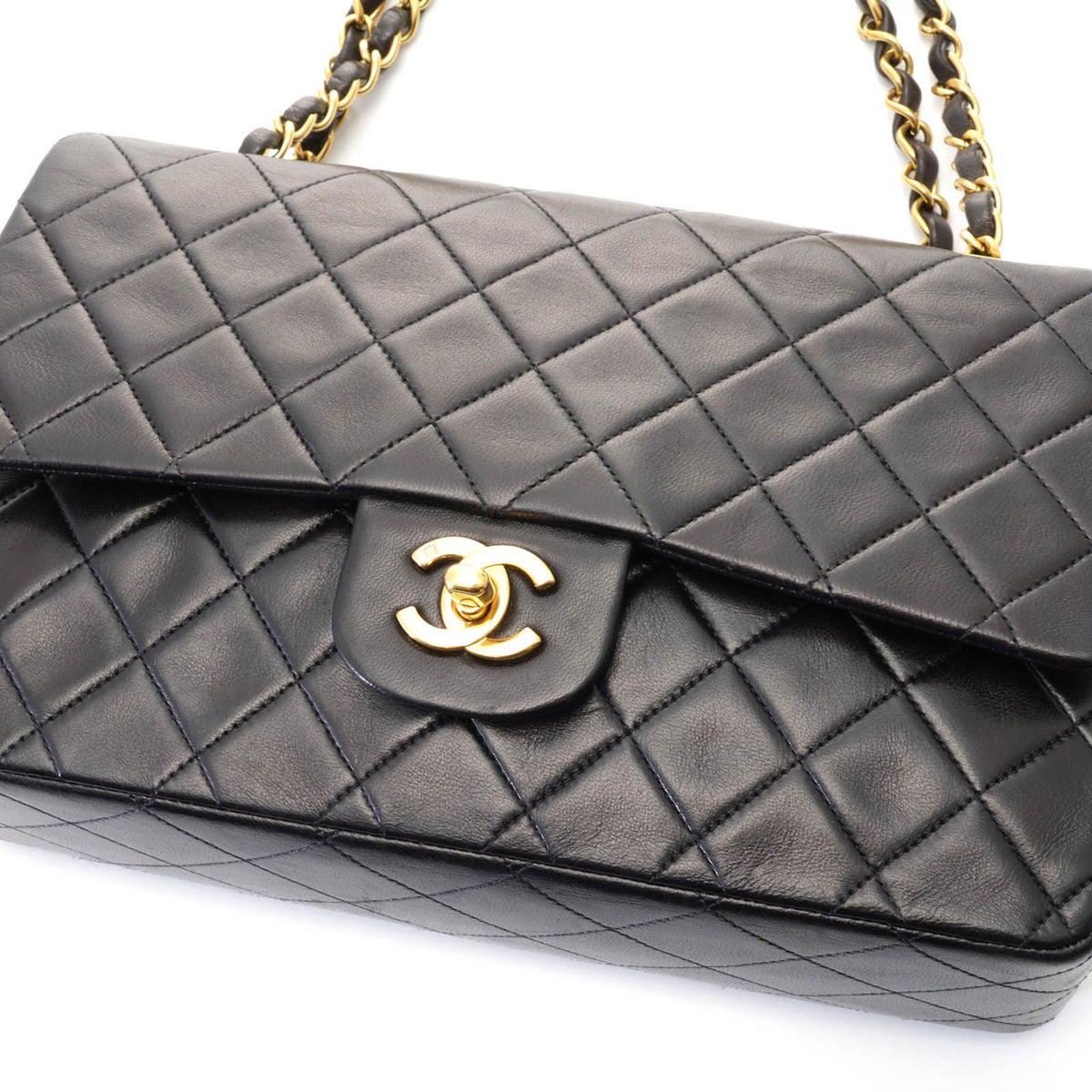 Chanel Quilted Double Flap 25 Chain Shoulder Black Lambskin Bag — view 6