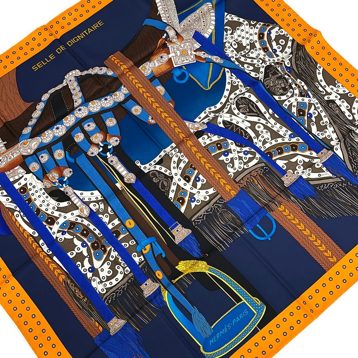 Hermes Scarf Carre 90 Navy Orange Multi Selle de Dignitaire