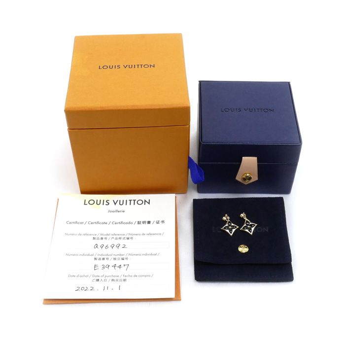 Louis Vuitton 18k Yellow Gold Star Blossom BB Earrings Onyx Diamond — view 5