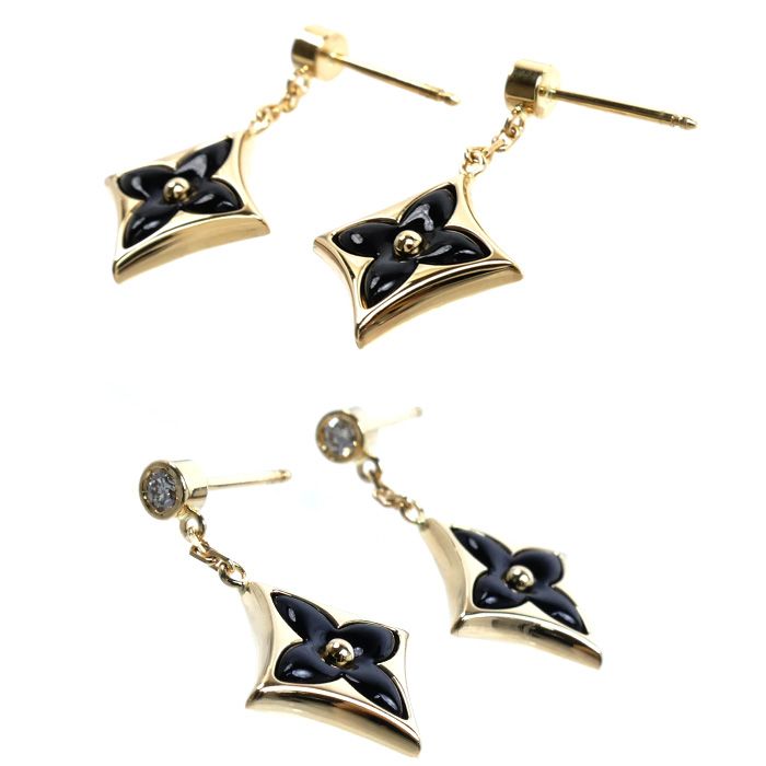 Louis Vuitton 18k Yellow Gold Star Blossom BB Earrings Onyx Diamond — view 3