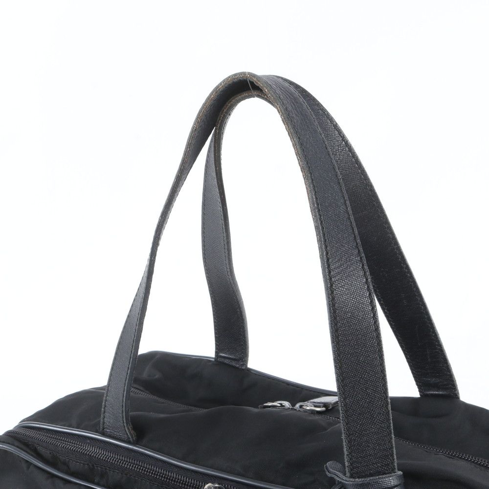Prada Tessuto Nylon Triangle Logo Leather Business Document Tote Bag Black — view 2