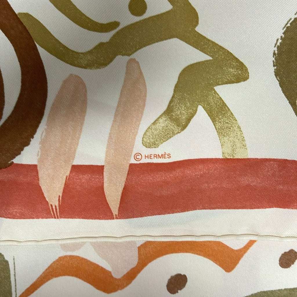 Hermes Scarf Carre 90 Ivory Beige Multi le Cavaliere Ala Trompette — view 2