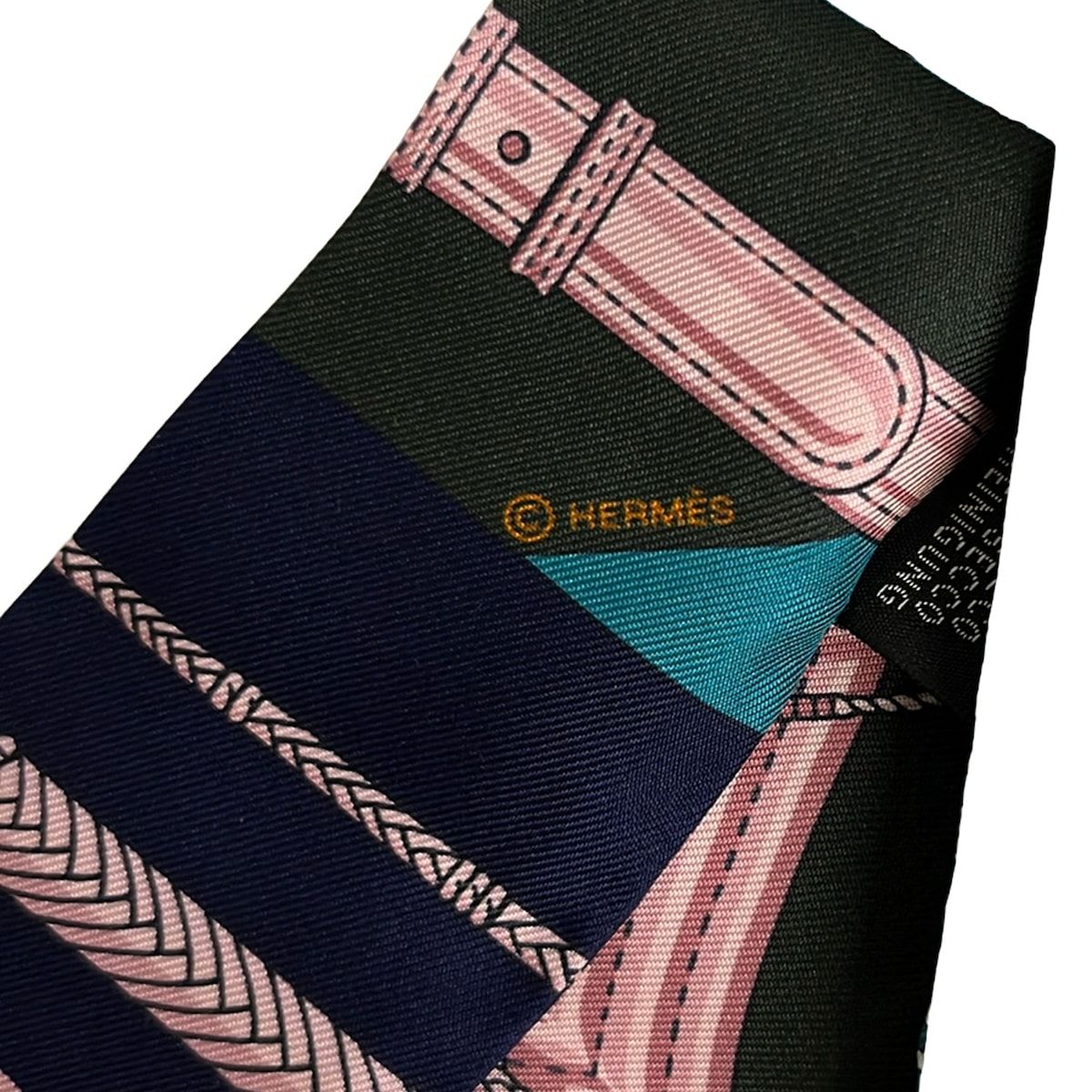 Hermes Scarf Twilly Khaki Green Multi Clic Clac Modern Cannage — view 2