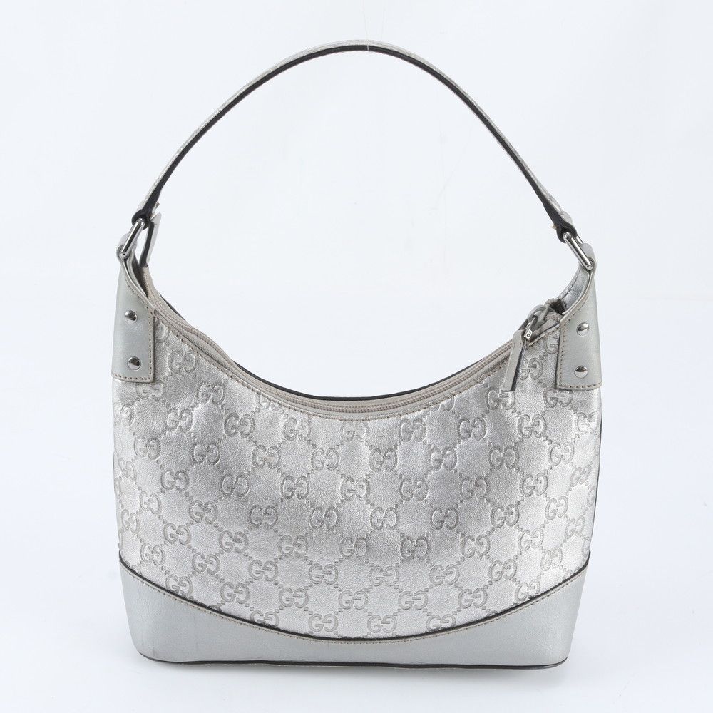 Gucci Guccissima Hobo Leather Shoulder Bag Hand Silver